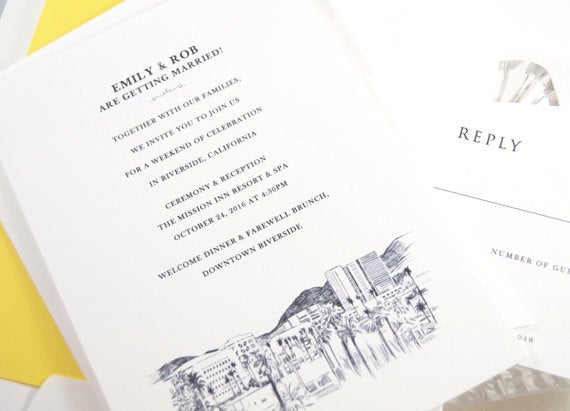 Riverside Wedding Invitations Package (Sold in Sets of 10 Invitations, RSVP Cards + Envelopes)