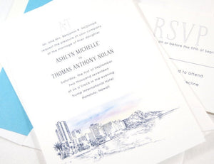 Hawaii Skyline Destination Wedding Invitations Package (Sold in Sets of 10 Invitations, RSVP Cards + Envelopes)