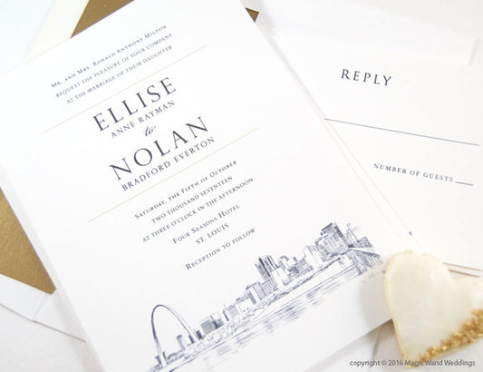 St. Louis Skyline Wedding Invitation, Saint Louis Weddings, Missouri (Sold in Sets of 10 Invitations, RSVP Cards + Envelopes)