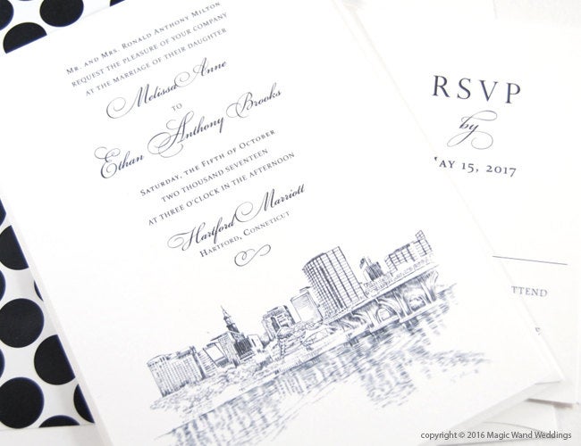 Hartford, Connecticut  Skyline Wedding Invitations Package (Sold in Sets of 10 Invitations, RSVP Cards + Envelopes)