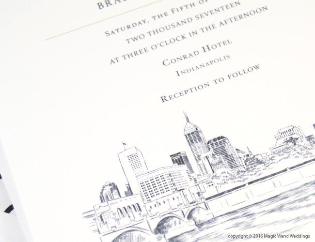 Indianapolis Skyline Wedding Invitations Package (Sold in Sets of 10 Invitations, RSVP Cards + Envelopes)