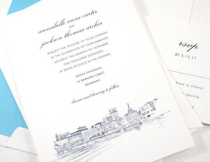 Savannah Skyline Wedding Invitation, Savannah Destination Wedding, Invite (Sold in Sets of 10 Invitations, RSVP Cards + Envelopes)