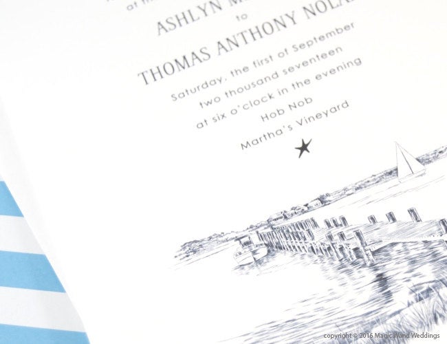 Martha's Vineyard Skyline Destination Wedding Invitations Package (Sold in Sets of 10 Invitations, RSVP Cards + Envelopes)