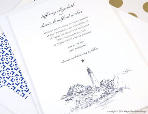 Portland Head Light House Skyline Destination Wedding Invitations Package (Sold in Sets of 10 Invitations, RSVP Cards + Envelopes)