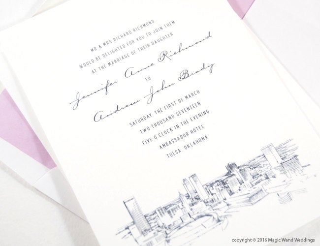 Tulsa Skyline Wedding Invitations Package (Sold in Sets of 10 Invitations, RSVP Cards + Envelopes)