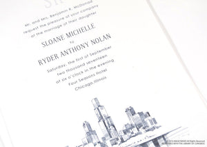 Chicago Skyline Wedding Invitations Package (Sold in Sets of 10 Invitations, RSVP Cards + Envelopes)