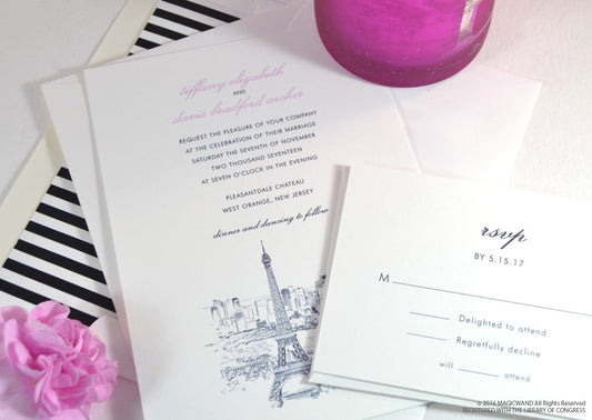 Paris Skyline Wedding Invitations Package (Sold in Sets of 10 Invitations, RSVP Cards + Envelopes)