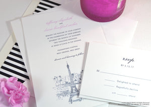 Paris Skyline Wedding Invitations Package (Sold in Sets of 10 Invitations, RSVP Cards + Envelopes)