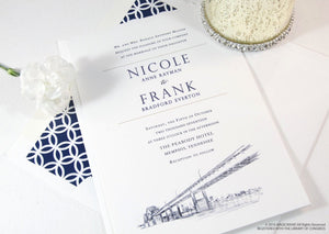 Memphis Bridge Skyline Wedding Invitations Package (Sold in Sets of 10 Invitations, RSVP Cards + Envelopes)