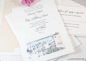 La Jolla Skyline Hand Drawn Wedding Invitations Package (Sold in Sets of 10 Invitations, RSVP Cards + Envelopes)