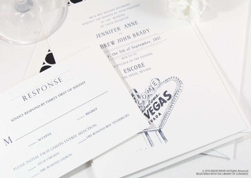 Las Vegas Sign Destination Wedding Invitations Package (Sold in Sets of 10 Invitations, RSVP Cards + Envelopes)