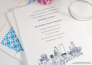 Jacksonville, Florida Skyline Wedding Invitation Package (Sold in Sets of 10 Invitations, RSVP Cards + Envelopes)