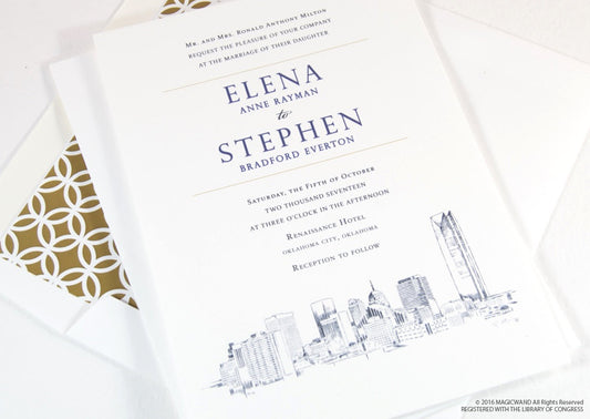 Oklahoma City Skyline Wedding Invitations Package (Sold in Sets of 10 Invitations, RSVP Cards + Envelopes)