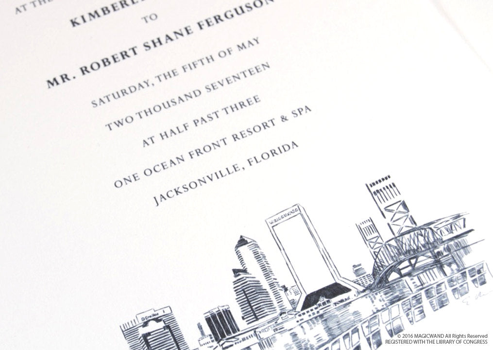 Jacksonville, Florida Skyline Wedding Invitation Package (Sold in Sets of 10 Invitations, RSVP Cards + Envelopes)