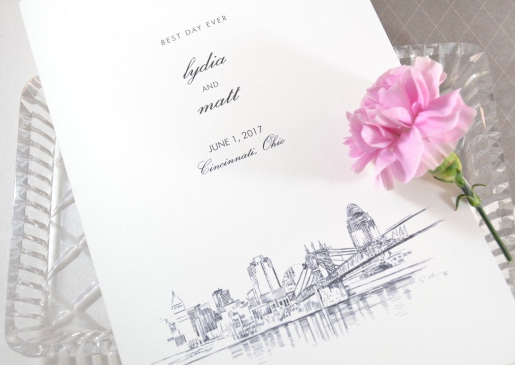 Cincinnati Skyline Wedding Programs (set of 25 cards)