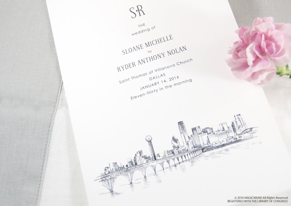 Dallas Skyline Wedding Programs (set of 25 cards)