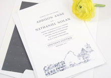 Load image into Gallery viewer, Lincoln&#39;s Cottage, Washington D.C. Hand Drawn Wedding Invitations Package (Sold in Sets of 10 Invitations, RSVP Cards + Envelopes)
