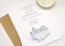 Load image into Gallery viewer, The Peabody Memphis Skyline Wedding Invitations Package (Sold in Sets of 10 Invitations, RSVP Cards + Envelopes)
