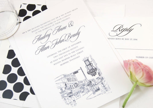 Beale Street, Memphis Skyline Wedding Invitation Package (Sold in Sets of 10 Invitations, RSVP Cards + Envelopes)