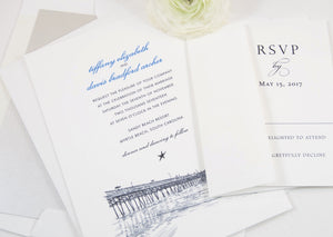 Myrtle Beach Skyline Hand Drawn Wedding Invitations Package (Sold in Sets of 10 Invitations, RSVP Cards + Envelopes)