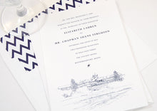 Load image into Gallery viewer, The Colony Hotel, Kennebunkport, Maine Hand Drawn Wedding Invitations Package (Sold in Sets of 10 Invitations, RSVP Cards + Envelopes)
