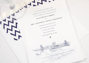 The Colony Hotel, Kennebunkport, Maine Hand Drawn Wedding Invitations Package (Sold in Sets of 10 Invitations, RSVP Cards + Envelopes)