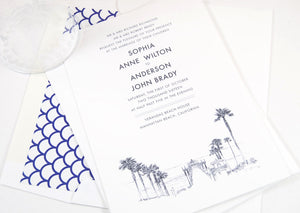 Manhattan Beach Hand Drawn Wedding Invitations Package (Sold in Sets of 10 Invitations, RSVP Cards + Envelopes)