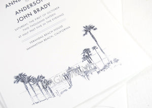 Manhattan Beach Hand Drawn Wedding Invitations Package (Sold in Sets of 10 Invitations, RSVP Cards + Envelopes)