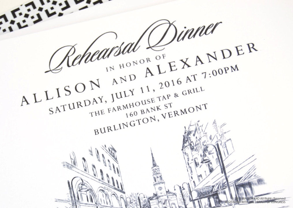 Burlington Skyline Rehearsal Dinner Invitations (set of 25 cards)