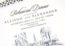Load image into Gallery viewer, Burlington Skyline Rehearsal Dinner Invitations (set of 25 cards)
