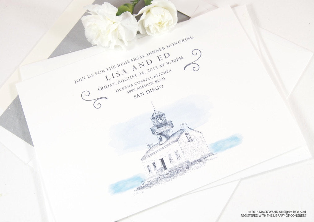 Cabrillo National Monument Skyline Rehearsal Dinner Invitations (set of 25 cards)