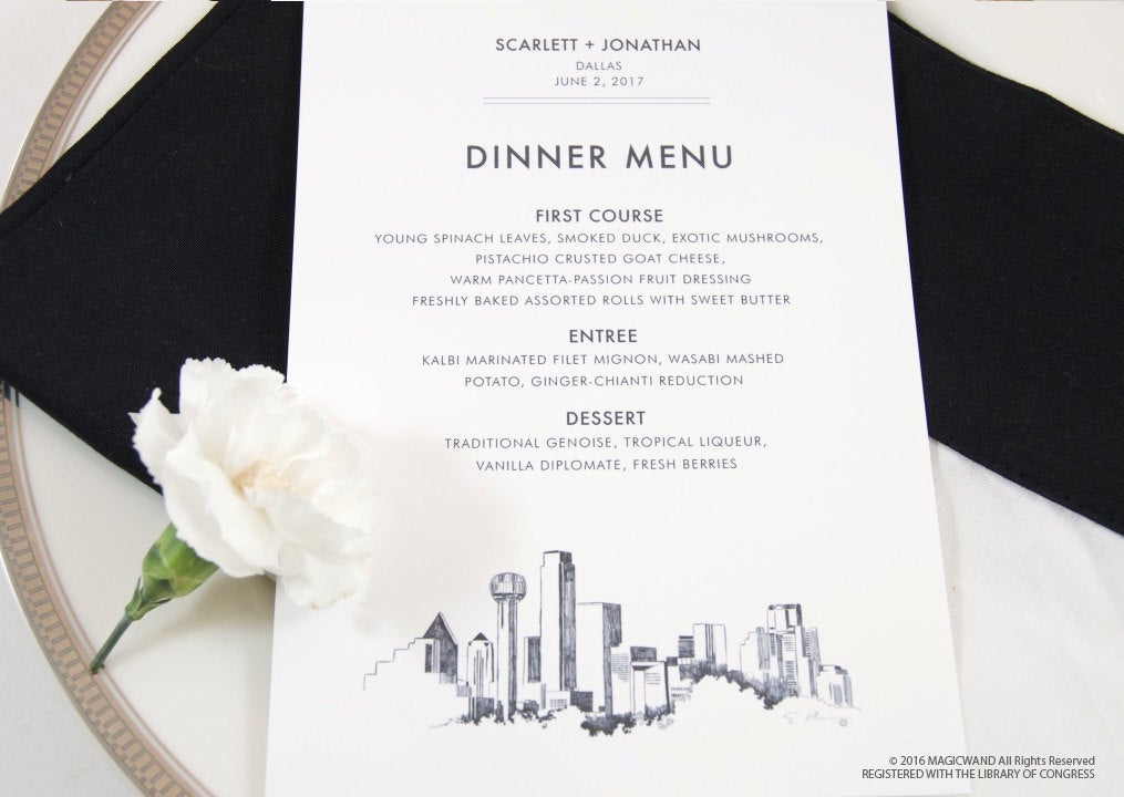 Dallas Skyline Dinner Menus (Sold in sets of 25)