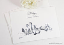 Load image into Gallery viewer, Dallas Skyline Wedding Thank You Cards, Personal Note Cards, Bridal Shower Thank you Cards (set of 25 cards)
