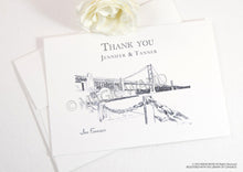 Load image into Gallery viewer, San Francisco Skyline Wedding Thank You Cards, Personal Note Cards, Bridal Shower Thank you Cards (set of 25 cards)
