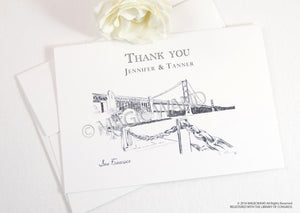 San Francisco Skyline Wedding Thank You Cards, Personal Note Cards, Bridal Shower Thank you Cards (set of 25 cards)