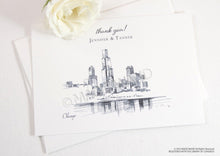 Load image into Gallery viewer, Chicago Skyline Wedding Thank You Cards, Personal Note Cards, Bridal Shower Thank you Cards (set of 25 cards)
