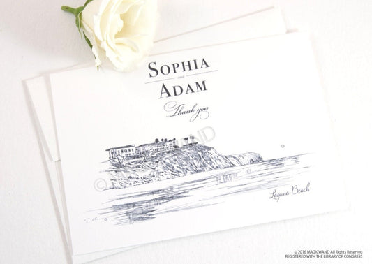 Laguna Beach Skyline Wedding Thank You Cards, Personal Note Cards, Bridal Shower Thank you Cards (set of 25 cards)