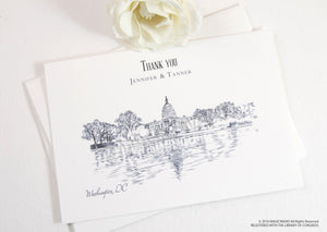 Washington, DC Skyline Wedding Thank You Cards, Personal Note Cards, Bridal Shower Thank you Cards (set of 25 cards)