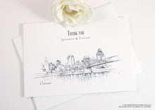 Load image into Gallery viewer, Cincinnati Skyline Wedding Thank You Cards, Personal Note Cards, Bridal Shower Thank you Cards (set of 25 cards)
