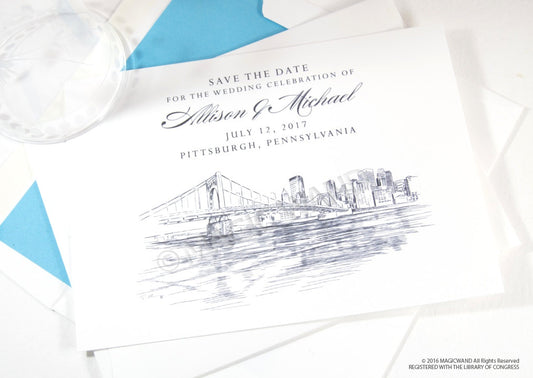 Pittsburgh Wedding Save the Date Cards, Save the Dates,  (set of 25 cards)