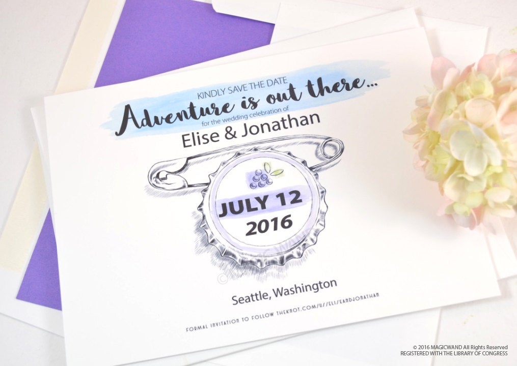 UP Save the Dates, Grape Soda Bottle Cap, Save the Date, Fairytale Wedding Theme Save the Date Cards (set of 25 cards)