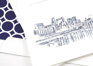 Minneapolis Skyline Hand Drawn Wedding Invitation Package (Sold in Sets of 10 Invitations, RSVP Cards + Envelopes)