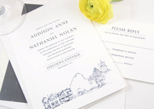Load image into Gallery viewer, Lincoln&#39;s Cottage, Washington D.C. Hand Drawn Wedding Invitations Package (Sold in Sets of 10 Invitations, RSVP Cards + Envelopes)
