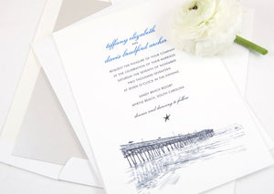 Myrtle Beach Skyline Hand Drawn Wedding Invitations Package (Sold in Sets of 10 Invitations, RSVP Cards + Envelopes)
