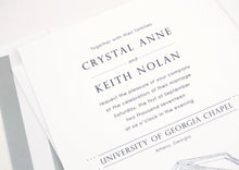 Load image into Gallery viewer, University of Georgia Chapel Hand Drawn Wedding Invitations Package (Sold in Sets of 10 Invitations, RSVP Cards + Envelopes)

