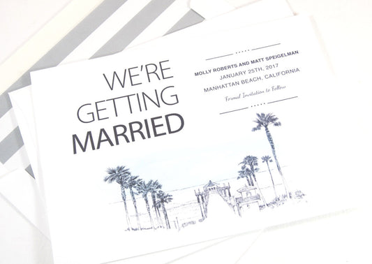 Manhattan Beach Skyline Save the Date Cards (set of 25 cards and white envelopes)