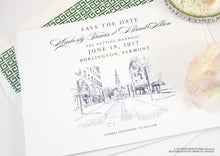 Load image into Gallery viewer, Burlington Skyline Save the Date Cards, Burlington Vermont Wedding Save the Dates (set of 25 cards and white envelopes)
